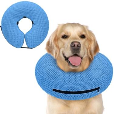 Imagem de Supet Coleira inflável de cone para cães pararem de lamber, coleira de donut para cães após cirurgia, cone macio para cães pequenos, médios e grandes, azul, 02 L