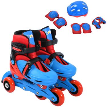 Imagem de Conjunto Patins Infantil Triline + Kit de Proteção 28 - 31 Azul e Vermelho - brink+