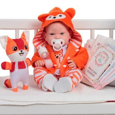 Imagem de Boneco Tipo Reborn Bebê Lucca Enxoval Raposinha Pode Banho - Cegonha R
