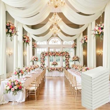 Imagem de Cortina de teto marfim de 20 pés × 60 pés para festas de casamento, tecido drapeado de poliéster sem vincos, cortina creme marfim para festa, barraca, hotel, banquete, salão, decoração de teto, 12