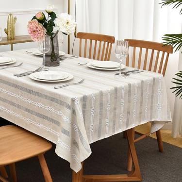 Imagem de Limalred Toalha de mesa retangular bordada listrada rústica, resistente a vincos, de linho pesado, resistente a rugas, capa de mesa de centro para decoração de banquetes de cozinha, festa 91 x 139 cm