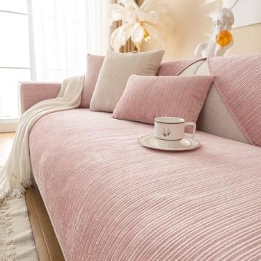 Imagem de Foreate Capas de sofá de chenille laváveis e macias para sofá de animais de estimação com 3 almofadas secionais, antiarranhões, protetor de móveis, 1 peça/nem todo conjunto (rosa, 89 cm x 208 cm)