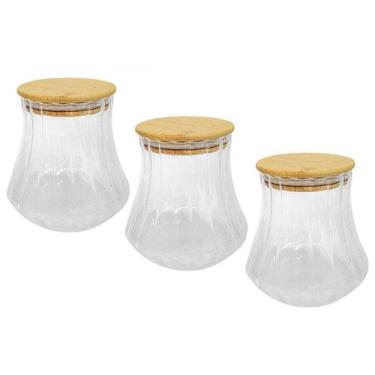 Imagem de Kit 3 Pote de Vidro Hermético com Tampa de Bambu Ecológico 700ml - WAR