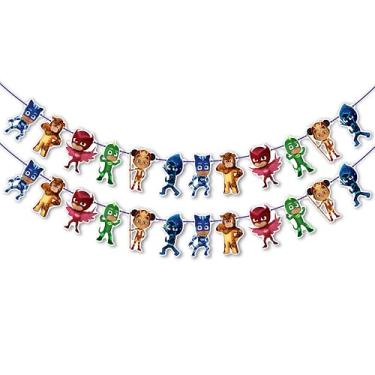 Imagem de PJ Msk Garland Decoration – PJ Msk Party Supplies – Faixa de feliz aniversário para meninos ou meninas – Decoração de festa temática PJ Msk – Decorações de lembrancinhas de festa de herói de desenho