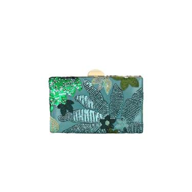 Imagem de QWINEE Bolsa feminina de lantejoulas com bordado floral para noite elegante mini bolsa transversal bolsa de festa de casamento, Verde, one_size