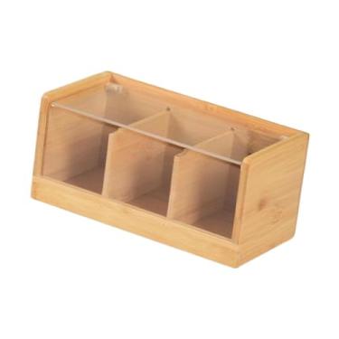 Imagem de IEUDNS Caixa organizadora de saquinhos de chá de bambu, recipiente para estação de café de mesa, suporte para saquinhos de chá para cafeteria doméstica, loja, 3 Grades