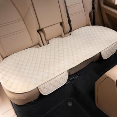 Imagem de SCDOOCA Capa de assento de carro traseira de linho, capa de assento de carro traseira para carros, caminhões, SUV, antiderrapante, respirável, protetor de banco traseiro, almofada com bolsos de