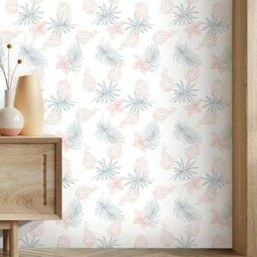 Imagem de ESSMOKO Papel de parede moderno simples flor PVC autoadesivo impermeável quarto sala de estar papel de parede móveis adesivo branco 45 * 500 cm