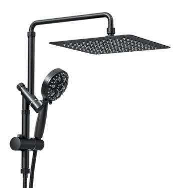 Imagem de Shineforu Chuveiro de chuva, 25 cm com spray portátil de 8 configurações, chuveiro duplo (preto fosco)