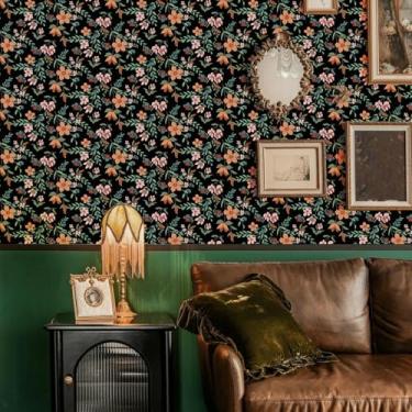 Imagem de ESSMOKO Papel de parede preto impressão colorida material de PVC autoadesivo sala de estar quarto fundo parede decoração de casa adesivos hidrosol tipo 45 * 600 cm