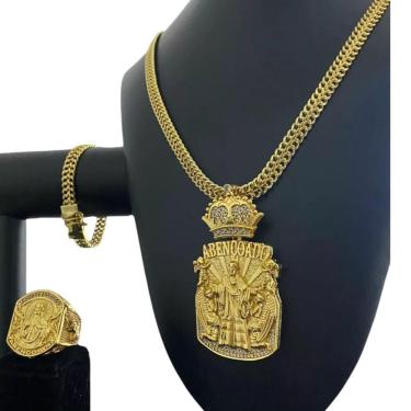 Imagem de Cordão + Pingente + Pulseira + Anel 10Mm - Banhado A Ouro