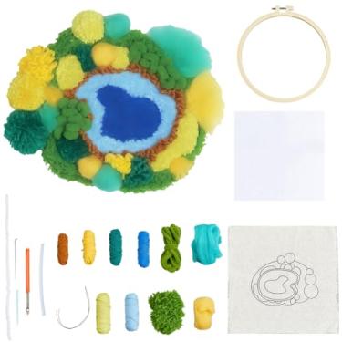 Imagem de SUNNYCLUE Kit de agulhas de punção para iniciantes Porta-copos de fio DIY Primavera Verde Amarelo Bordado Agulha com Padrões e Feltro Adesivo para Iniciantes Mulheres Presentes de Aniversário