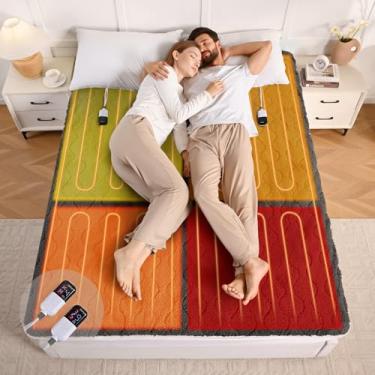 Imagem de Bearhug Colchão aquecido elétrico multizona, tamanho queen, aquecedor de cama de controle duplo com memória e 11 níveis de calor, desligamento automático 1-9H, configurações individuais de corpo e pés