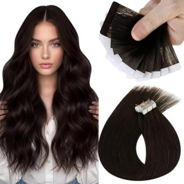 Imagem de Sunny Hair Extensões de cabelo humano real com fita adesiva invisível Remy extensões de cabelo para mulheres marrom escuro 35,5 cm 25 g