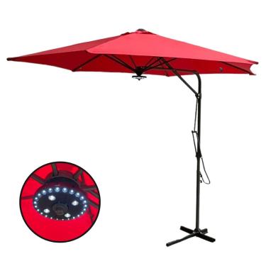 Imagem de Ombrelone Lateral 2,7m com Led Cobertura em Poliester e Base Cor Vermelha, Importway