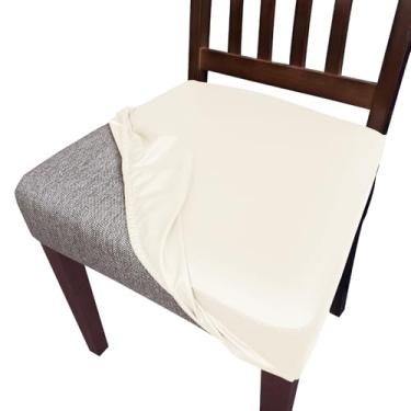 Imagem de Oloepfo Capas de assento de couro PU à prova d'água para cadeiras de sala de jantar, conjunto de 6 capas de assento macias, capa protetora removível lavável para cadeira de cozinha