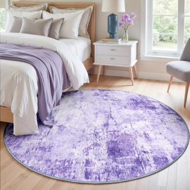 Imagem de RELEANY Tapetes laváveis de 1,8 m, antiderrapante, moderno, abstrato, macio para sala de estar, entrada, quarto, berçário, estampa impressa, roxo, cinza, rosa, branco