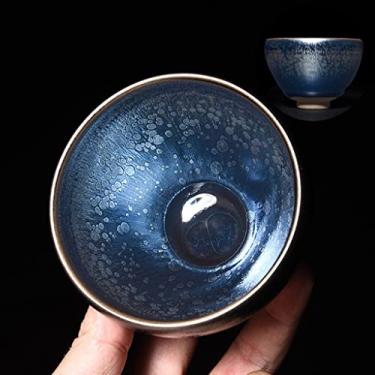 Imagem de Xícara de chá Tenmoku Glaze Conjunto de Xícaras de Chá Padrão de Gota de Óleo Xícara de Chá Jianzhan, Esmalte Azul Doméstico Tigela de Chá de 150 g, Conjunto de Louça de Chá Kung Fu Mudança de Forno