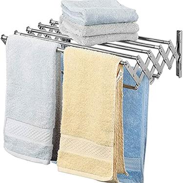 Imagem de AKALNNB Airer Acordeão montado na parede escorredor de aço inoxidável lavanderia ele casa dobrável economia de espaço rack dobrável fácil armazenamento, heshorse retrátil elegante alto ()