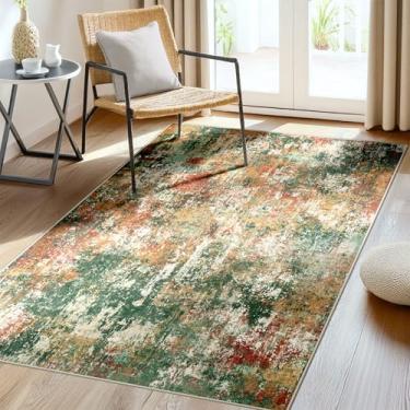 Imagem de RELEANY Tapetes laváveis 9,5 x 1,8 m antiderrapantes modernos abstratos macios para sala de estar entrada quarto berçário, padrão de impressão, verde laranja ferrugem vermelho creme colorido