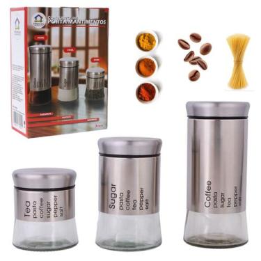 Imagem de Kit 3 Potes de Aço Inox com Tampa de Rosca para Mantimentos - Tesla St