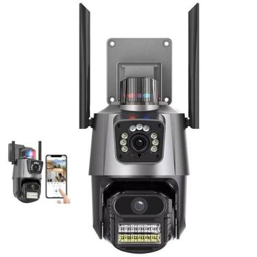 Imagem de Camera de Segurança Lente Dupla Wifi App Duas Lentes Sirene Alarme Sensor Presença Movimento Microfone Visao Noturna