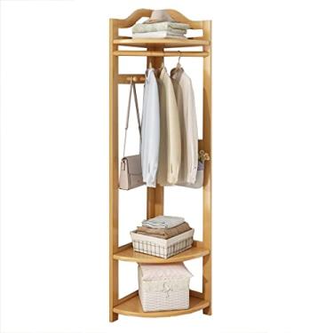 Imagem de Cabide de pé cabide de canto com sapato e bengaleiro, de madeira, independente, para entrada, com prateleira, economiza espaço, para uso no escritório e em casa (natural)