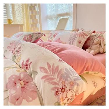 Imagem de Conjunto de roupa de cama queen size com cobertura de rosto quente engrossada para o inverno, lençol e fronha, 4 peças, conjunto de cama de luxo (C 220 x 240 cm)