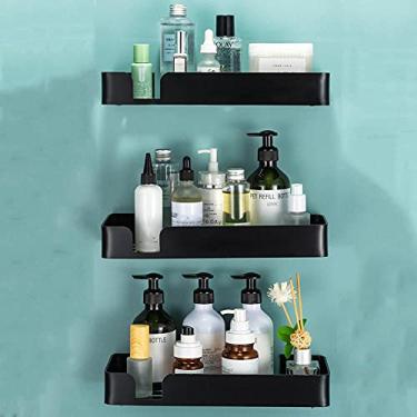 Imagem de WYUYIWH Armazenamento de chuveiro sem perfuração Suporte de chuveiro adesivo prateleira de banheiro montada na parede alumínio anti-espaço para cozinha banheiro - preto c_3-Story