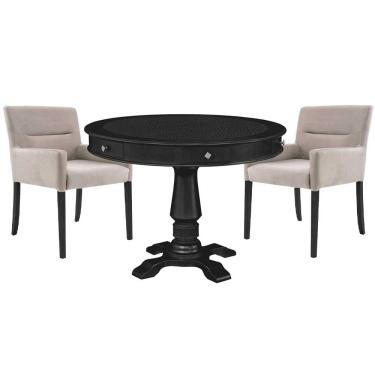 Imagem de Mesa de Jogos Carteado Victoria Tampo Reversível Preto com Kit 2 Cadeiras Vicenza Nude - Gran Belo