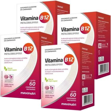 Imagem de Kit 4 Vitamina B12 Metilcobalamina 60 Capsulas Mastigaveis Maxinutri-Unissex