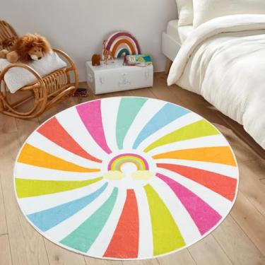 Imagem de USTIDE Tapete macio arco-íris tapete redondo para quarto de crianças, tapete moderno para quarto, sala de jogos, berçário, decoração de milho (rosa, 99 x 99 cm)