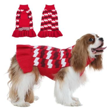 Imagem de OUOBOB Vestido suéter de cachorro - pulôver de gola rolê de malha para meninas, roupas quentes de outono e inverno para cães médios, ideal para clima frio, caminhadas diárias, Dia de Ação de Graças ou
