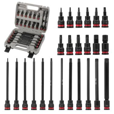 Imagem de Conjunto de soquetes Torx de impacto de 3/20.3 cm, aço de liga T10-T60 S2, brocas estrela à prova de choque de 5 cm e 15 cm, grau profissional para reparo automotivo e manutenção mecânica