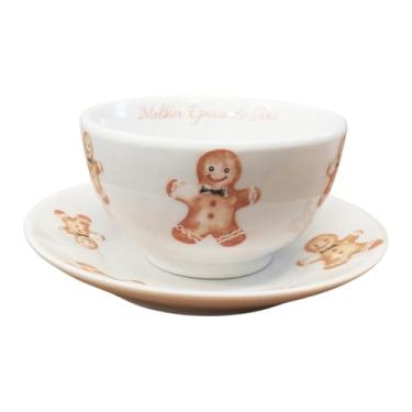 Imagem de Jogo Cumbuca 500ml E Prato Sobremesa 19cm Porcelana Natalina Elegante Mesa Posta Presente Natal Só Art's® (Biscoitinho Ginger)