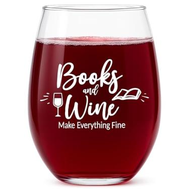 Imagem de Presentes para amantes de livros para mulheres – Taça de vinho sem haste para leitores – Presente engraçado para livros, Natal e meias para mulheres que amam livros e vinho – Livros e vinho tornam