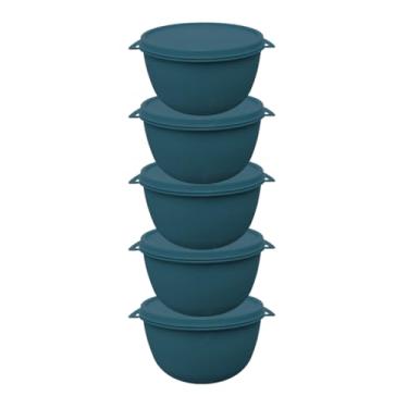 Imagem de Potes Plásticos Bowl 500 ml Redondos Com Tampa BPA Free Marmitas Para Cozinha (Kit 5 Potes - AZUL PETROLEO)