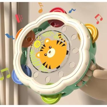 Imagem de Pandeiro Musical Infantil com Design de animais, Brinquedo Educativo Sensorial para Bebês, Chocalho Colorido com Notas Musicais, Tambourine Decorativo