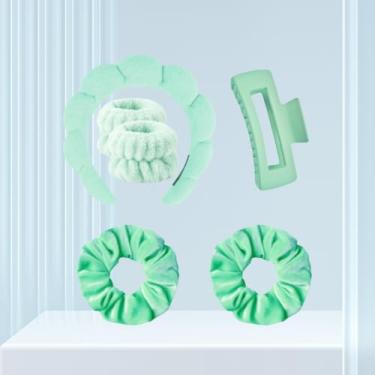 Imagem de 6 conjuntos de faixas de cabeça de spa para lavar o rosto e cuidados com a pele facial, faixas de flores, clipe de garra, faixas de maquiagem inchadas para máscara de lavagem de rosto, faixa de cabeça