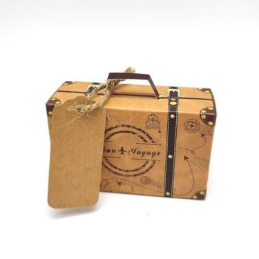 Imagem de 30 mini caixa de bagagem, caixa de doces, caixa de embalagem de presente, etiqueta de corda de cânhamo, caixa de embalagem de panificação