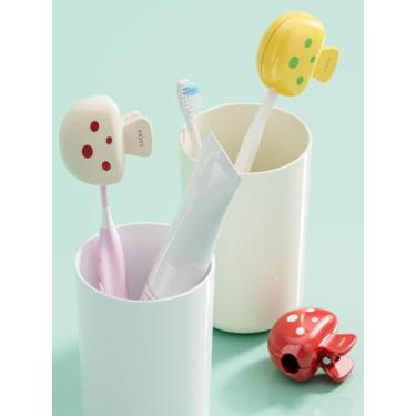 Imagem de Tampa de cabeça de escova de dentes, protetor de escova de dentes de plástico com clipe com design de padrão de bolinhas para casa de banho, viagem, acampamento, escola, viagem de negócios, serve para