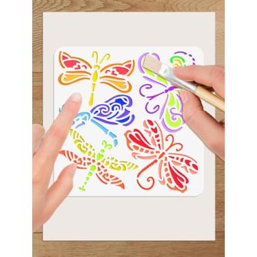 Imagem de 1 peça de estênceis de desenho de plástico PET de outono, estênceis de pintura oca de libélula, modelos de arte reutilizáveis para cartões de scrapbook, pintura em piso de parede de madeira, decoração