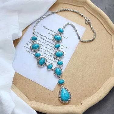 Imagem de Colar feminino turquesa em forma de Y - Colar com pingente de gteen ocidental/azul, estilo boêmio, hipoalergênico, impermeável, não mancha, presente de aniversário de Natal, joias modernas, 25.5