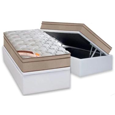 Imagem de Cama Box Baú Solteiro: Colchão Molas Ensacadas Castor Revolution Híbrido + Base Crc Courano White (88x188)