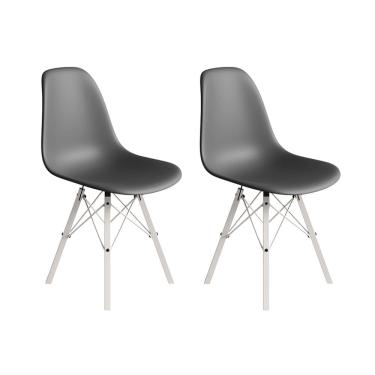Imagem de Conjunto 2 Cadeiras Eames Estilo Moderno em Ferro Branco com Assento Cinza