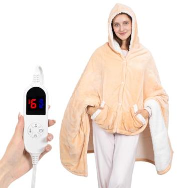 Imagem de DAILYLIFE Cobertor aquecido vestível, manta elétrica de 101,6 cm x 178 cm com 6 níveis de aquecimento e temporizador de 12 horas, xale poncho aquecido e moletons com bolsos, lavável na máquina com