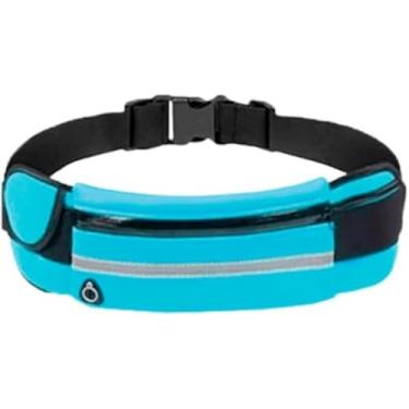 Imagem de Pochete Esportiva Impermeável para Corrida Fitness com Compartimentos para Celular Cartões Chaves e Ajustável com Zíper (Azul)