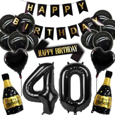 Imagem de Conjunto de decorações de aniversário de 40 anos para mulheres e homens, balão de decoração de aniversário de 40 anos em ouro preto, suprimentos para festa de 40 anos, incluindo faixa de aniversário