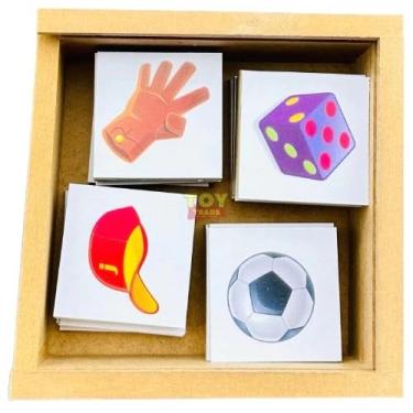 Imagem de Jogo da Memória Educativo em Madeira, 40 Peças, Brinquedo de Objetos para Crianças, com Caixa Organizadora