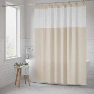 Imagem de Cortina de Box Banheiro Lisa, Impermeável, Antimofo, em Pvc e Com Visor transparente - Modelo Luxo (BEGE)